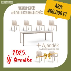 TEVERE 147 asztal 4db TIBERINA szék ajándék 2db TIBERINA BISTROT karosszékkel