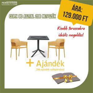 CLIPX80 asztal 2db NET szék ajándék székpárnákkal